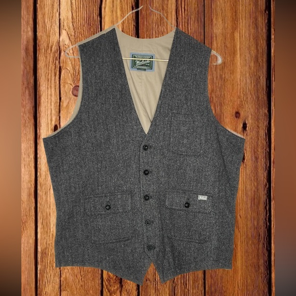Woolrich Gray wool herringbone button down vest - Picture 6 of 7